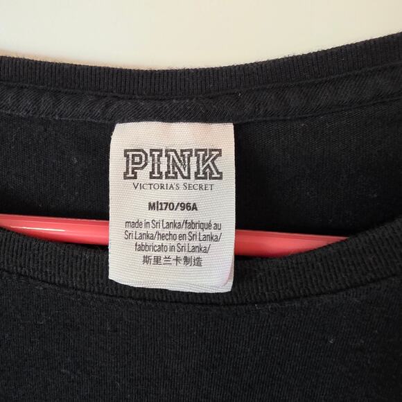 PINK Victorias Secret Short Sleeve Bling Tee Size Medium Black Gold Rhinestones - Picture 4 of 4